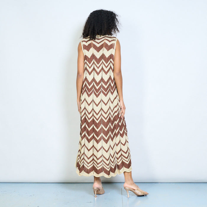 Sleeveless zigzag pattern long knit cardigan wholesale