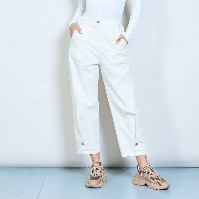 Slim ankle detail straight leg trousers with elastic back waistband wholesale