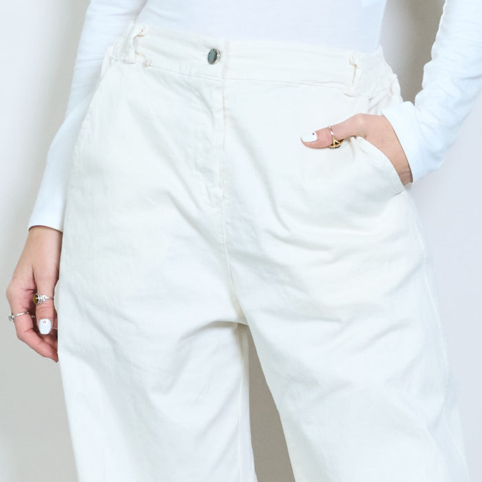 Slim ankle detail straight leg trousers with elastic back waistband wholesale