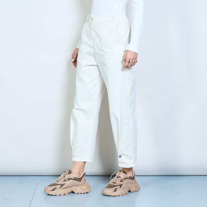 Slim ankle detail straight leg trousers with elastic back waistband wholesale