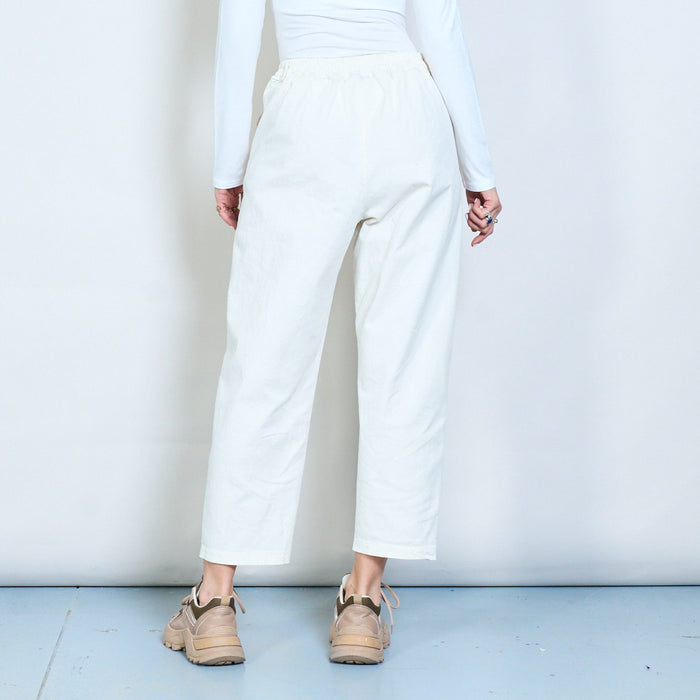Slim ankle detail straight leg trousers with elastic back waistband wholesale