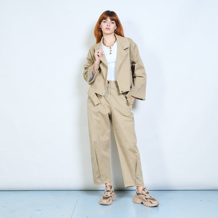 Slim ankle detail straight leg trousers with elastic back waistband wholesale