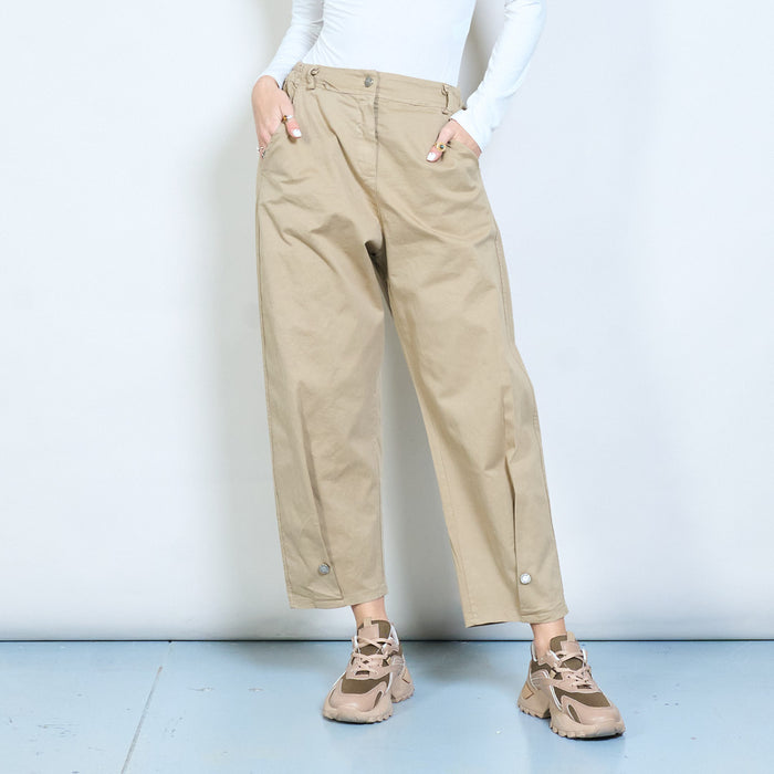 Slim ankle detail straight leg trousers with elastic back waistband wholesale