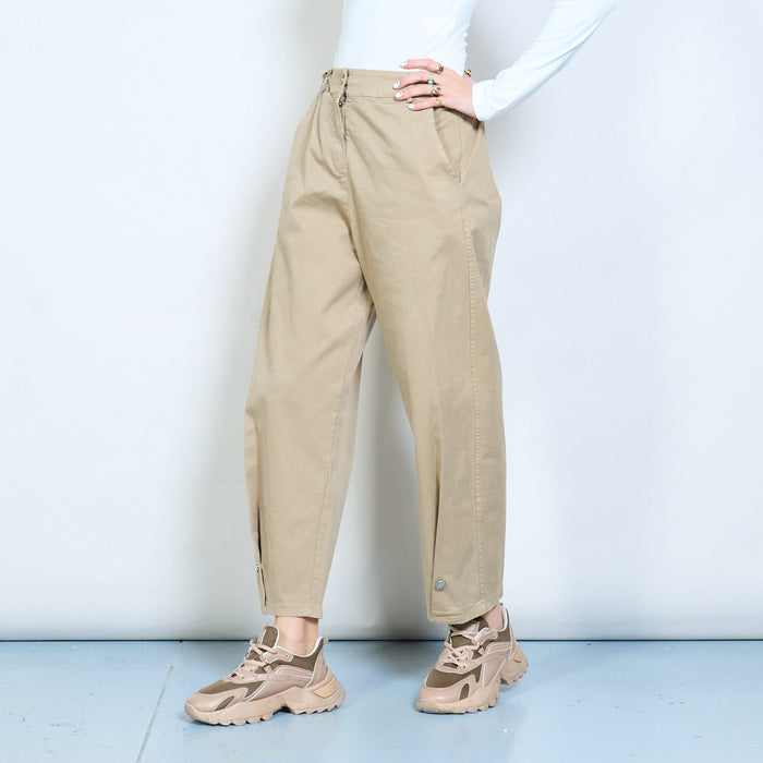 Slim ankle detail straight leg trousers with elastic back waistband wholesale