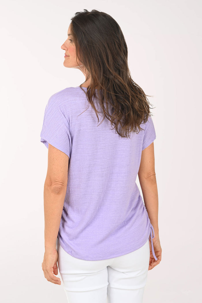 Slub Knit Side Shirred Crewneck Top
