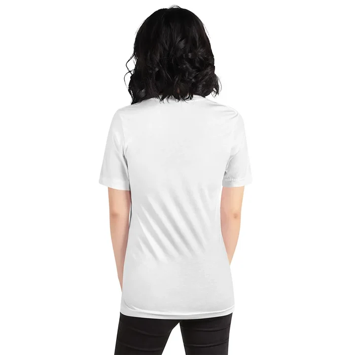 Person wearing a white t-shirt on a white background