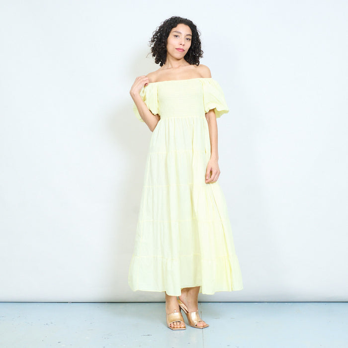 Smocked bodice puff sleeve maxi dress wholesale