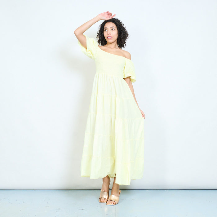 Smocked bodice puff sleeve maxi dress wholesale