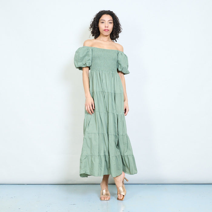 Smocked bodice puff sleeve maxi dress wholesale