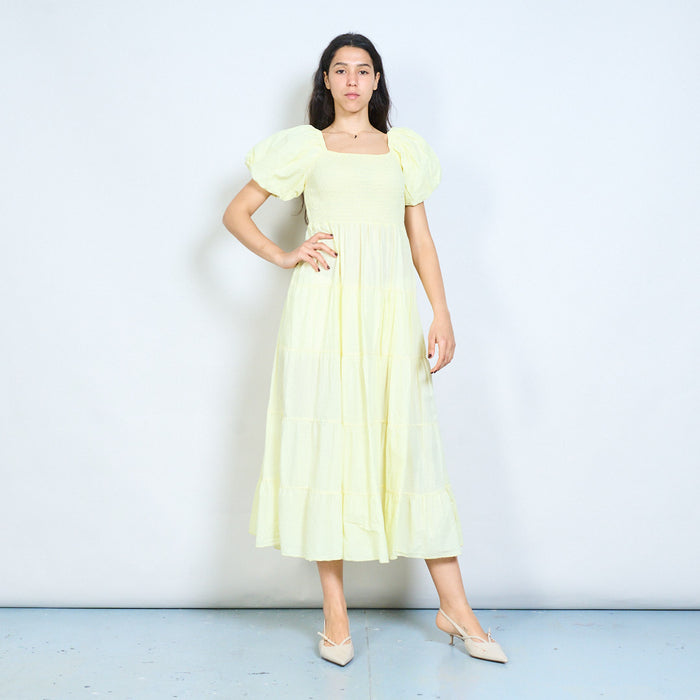 Smocked bodice puff sleeve tiered maxi dress wholesale
