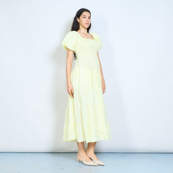 Smocked bodice puff sleeve tiered maxi dress wholesale