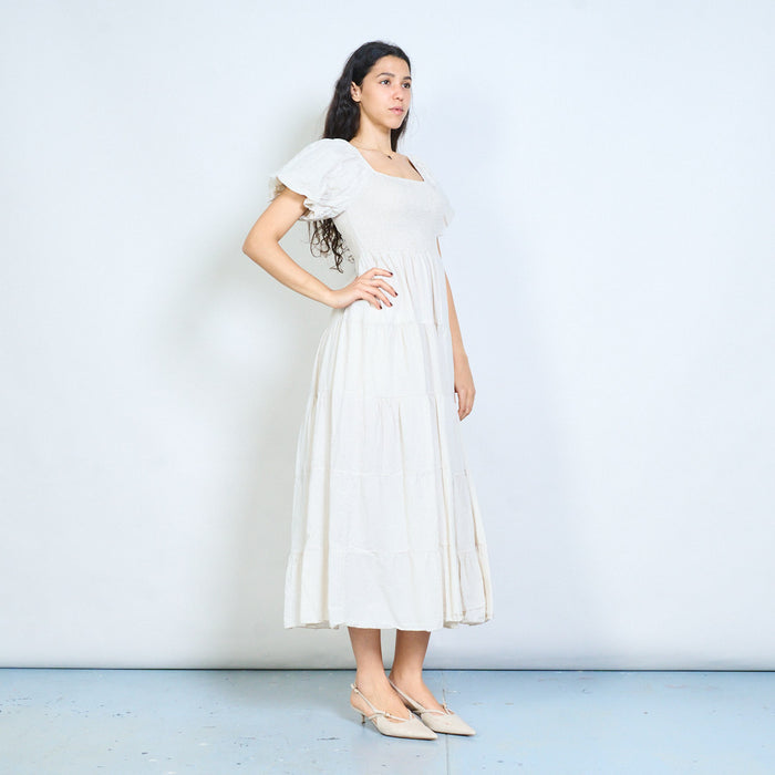 Smocked bodice puff sleeve tiered maxi dress wholesale