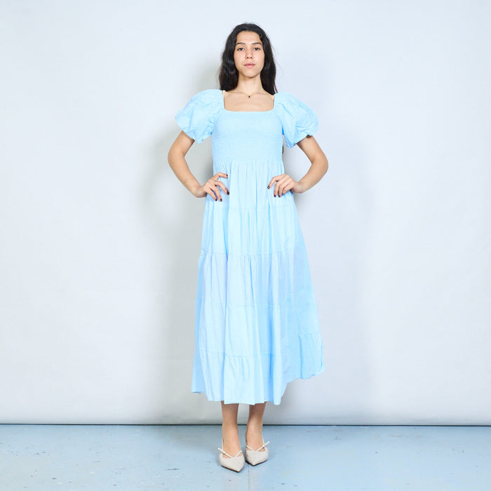 Smocked bodice puff sleeve tiered maxi dress wholesale