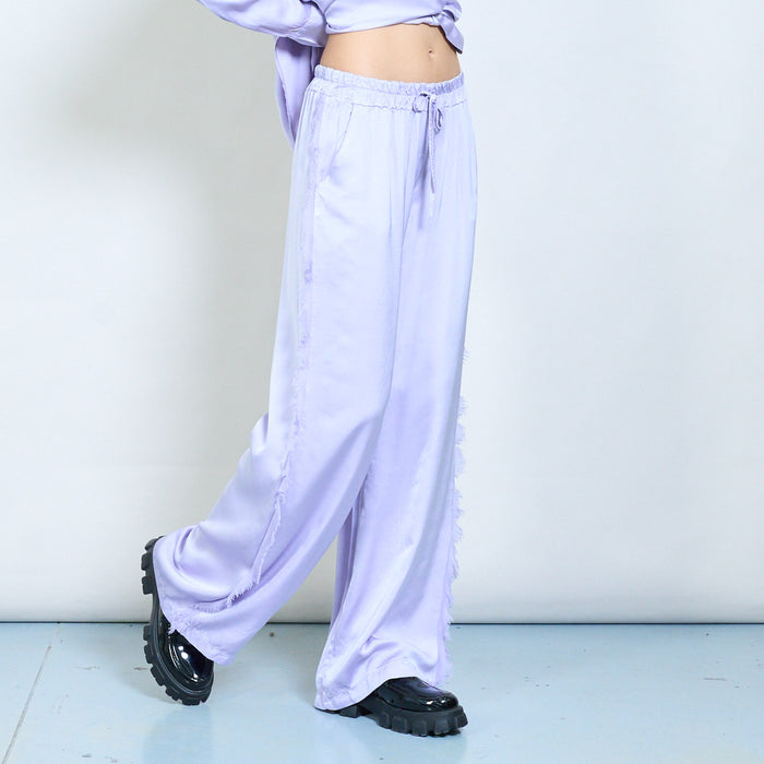 Soft drape fringe-trim relaxed drawstring trouser wholesale