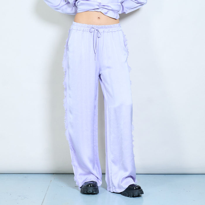 Soft drape fringe-trim relaxed drawstring trouser wholesale