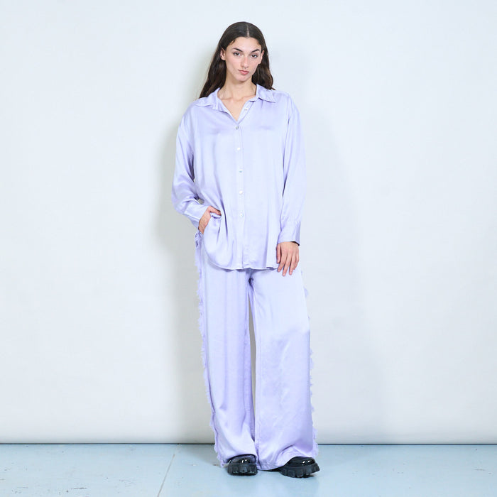 Soft drape fringe-trim relaxed drawstring trouser wholesale
