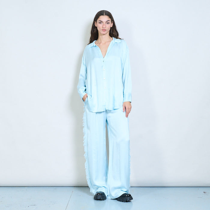 Soft drape fringe-trim relaxed drawstring trouser wholesale