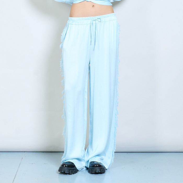 Soft drape fringe-trim relaxed drawstring trouser wholesale