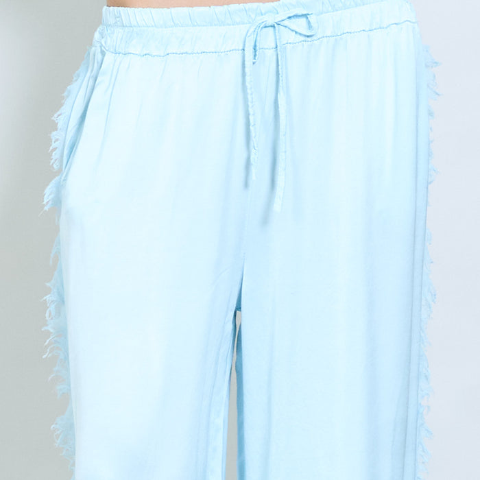 Soft drape fringe-trim relaxed drawstring trouser wholesale