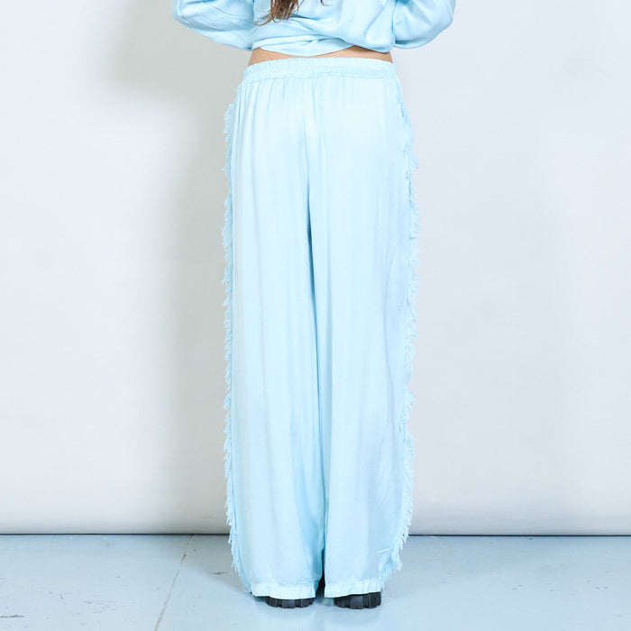 Soft drape fringe-trim relaxed drawstring trouser wholesale