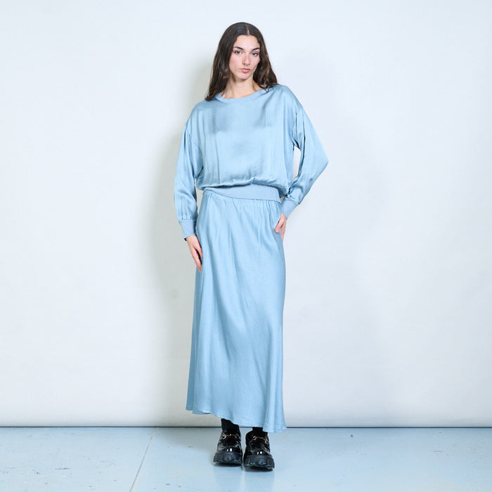 Soft drape minimalist elastic-waist flow midi skirt wholesale