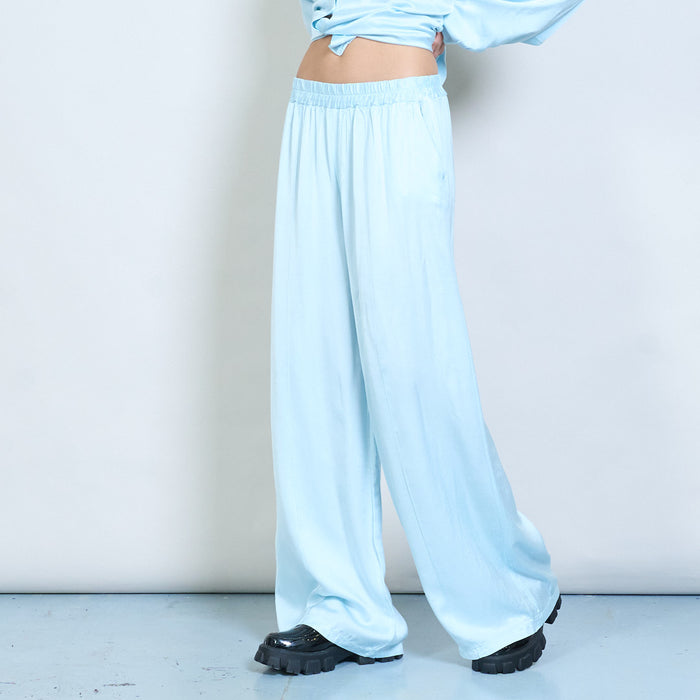 Soft drape minimalist wide-leg elastic-waist trouser wholesale
