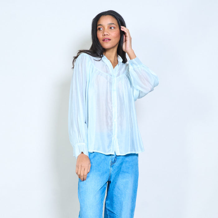 Soft drape sheer button front blouse wholesale