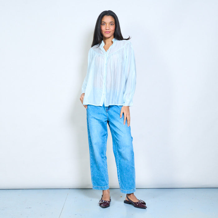Soft drape sheer button front blouse wholesale