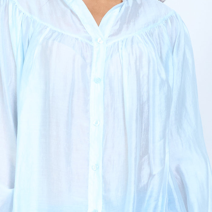 Soft drape sheer button front blouse wholesale