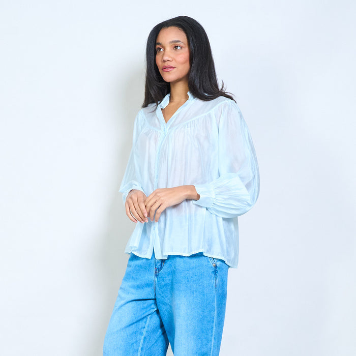 Soft drape sheer button front blouse wholesale