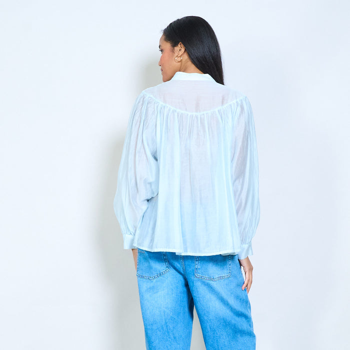 Soft drape sheer button front blouse wholesale