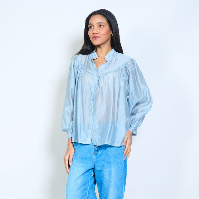 Soft drape sheer button front blouse wholesale