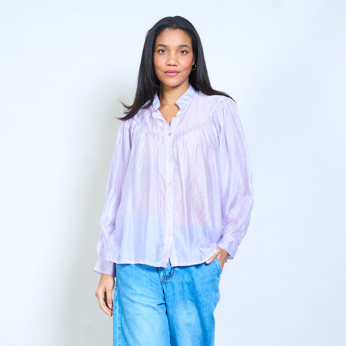 Soft drape sheer button front blouse wholesale