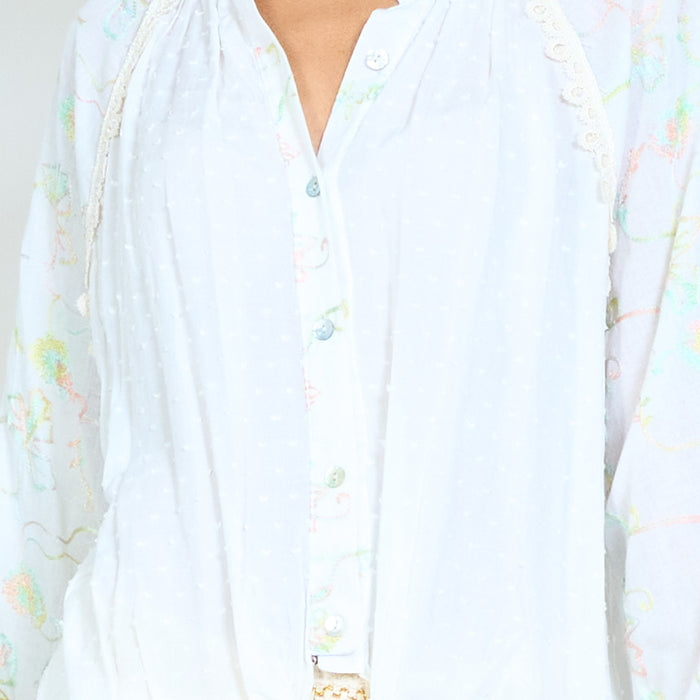 Soft floral vine print button blouse wholesale