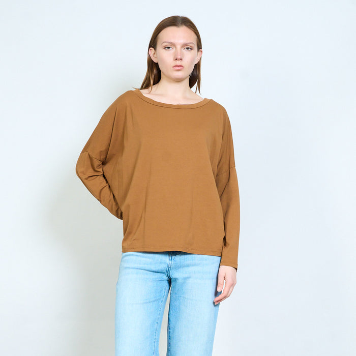 Soft jersey sweater with wide neckline and relaxed sleeves wholesale
