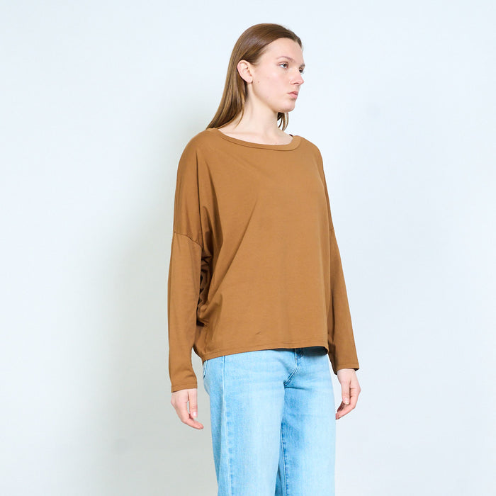 Soft jersey sweater with wide neckline and relaxed sleeves wholesale