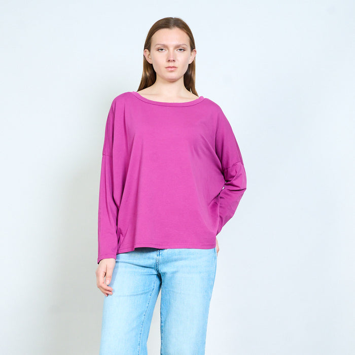 Soft jersey sweater with wide neckline and relaxed sleeves wholesale