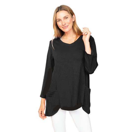 Soft Peruvian Cotton Scalloped Pocket Tunic in Black - 27637-BLK - Size XS