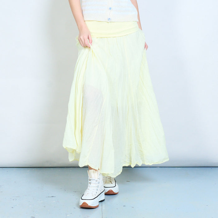 Soft pleated panel elastic waist maxi skirt wholesale
