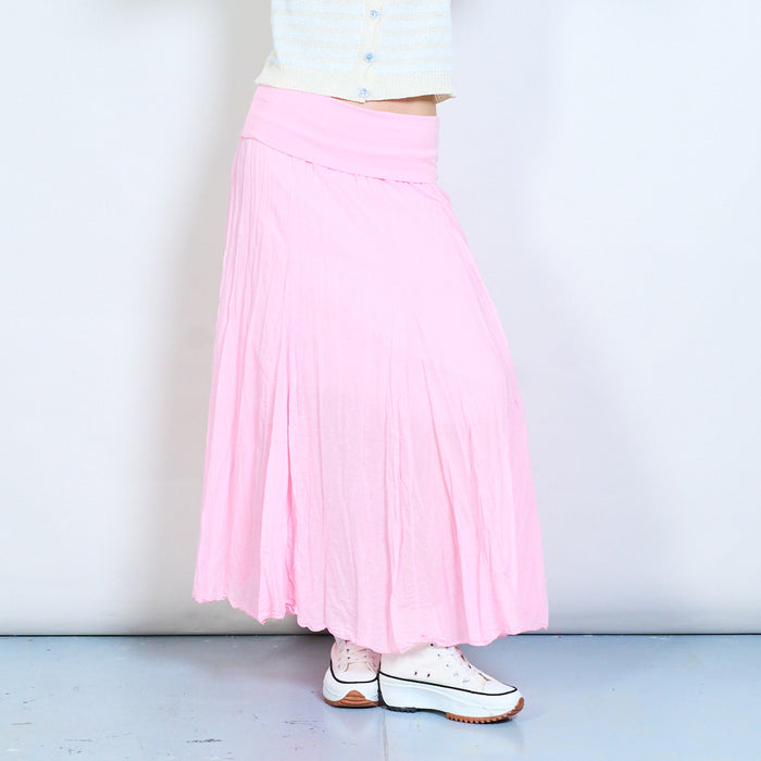 Soft pleated panel elastic waist maxi skirt wholesale