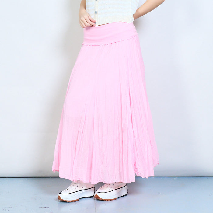 Soft pleated panel elastic waist maxi skirt wholesale