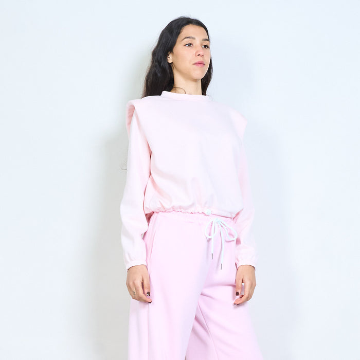Solid long sleeve round neck elastic hem sweatshirt wholesale