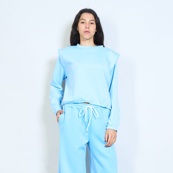 Solid long sleeve round neck elastic hem sweatshirt wholesale
