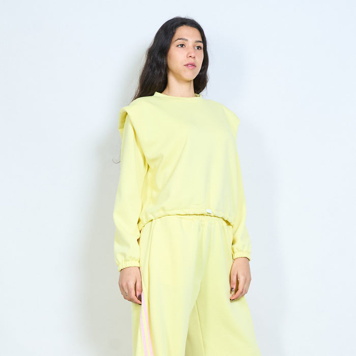 Solid long sleeve round neck elastic hem sweatshirt wholesale