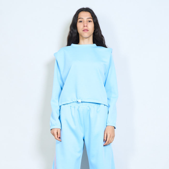 Solid long sleeve round neck elastic hem sweatshirt wholesale