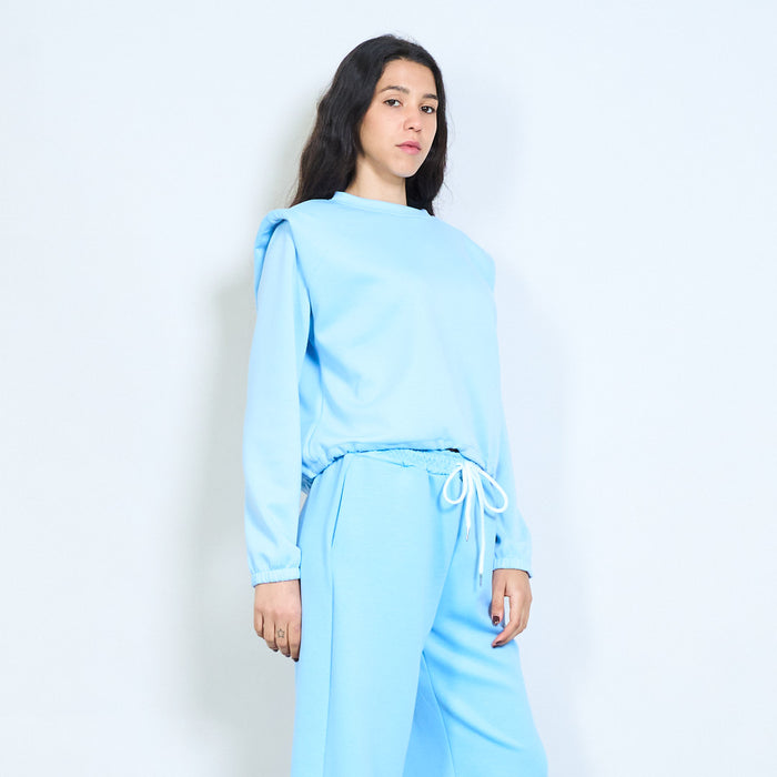 Solid long sleeve round neck elastic hem sweatshirt wholesale