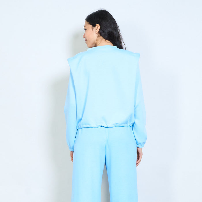 Solid long sleeve round neck elastic hem sweatshirt wholesale