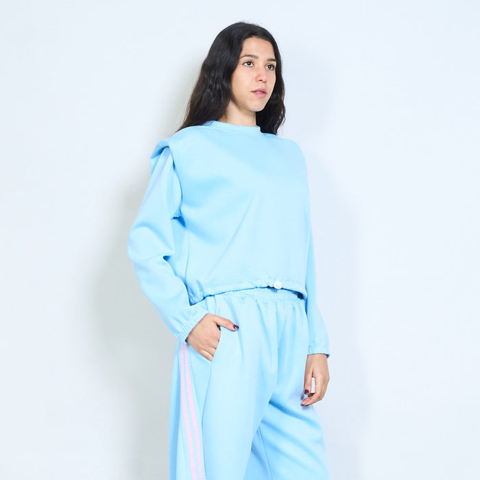Solid long sleeve round neck elastic hem sweatshirt wholesale