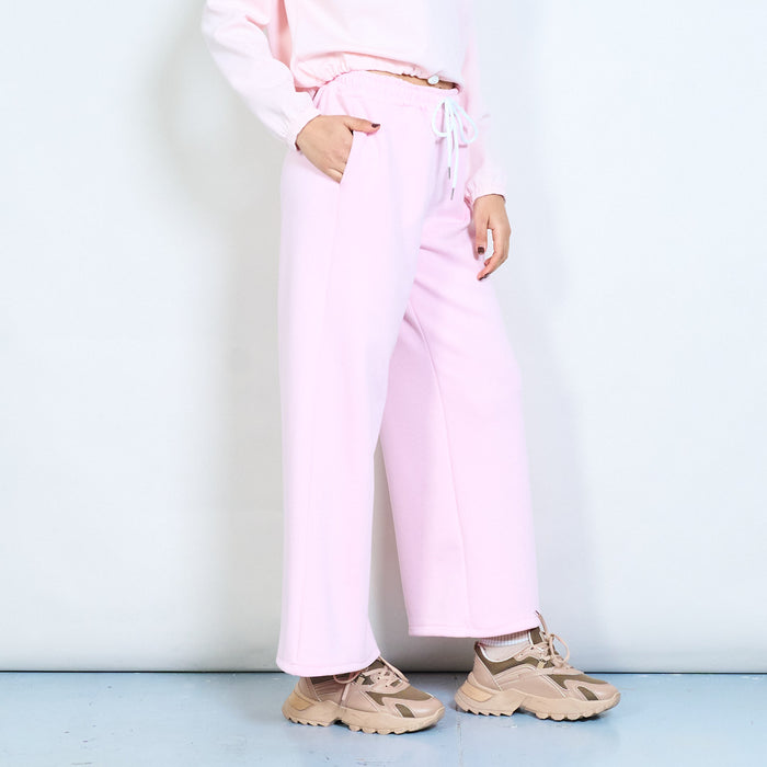 Solid wide leg elastic waist drawstring trousers wholesale