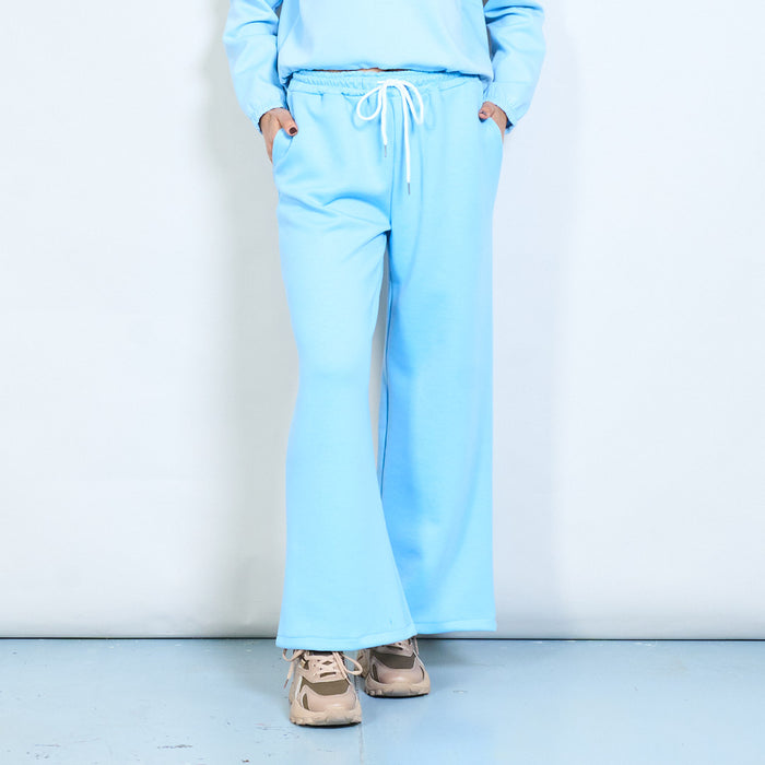 Solid wide leg elastic waist drawstring trousers wholesale
